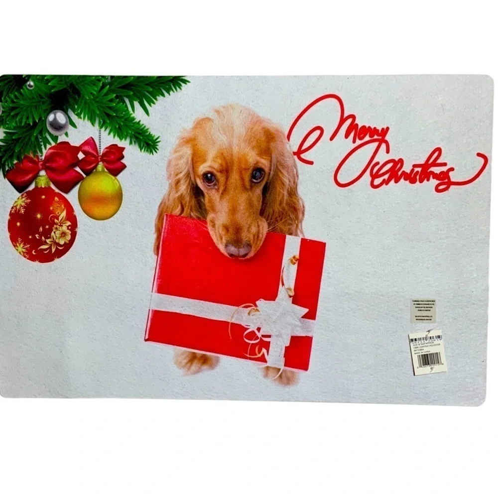 Holiday Doormat Puppy Dog Christmas Decor Rectangle 16 X 24 In Multicolor